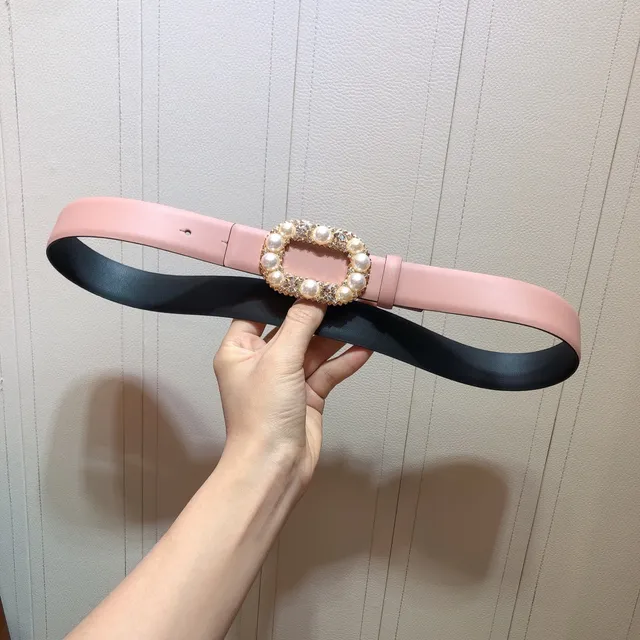 Ceinture de cuir rose ornée de perles et cristaux 5