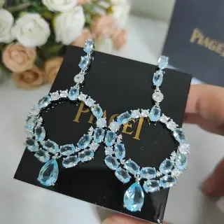 Piaget أقراط أزرق فضي حلقية شمعدانية متعددة الحجارة