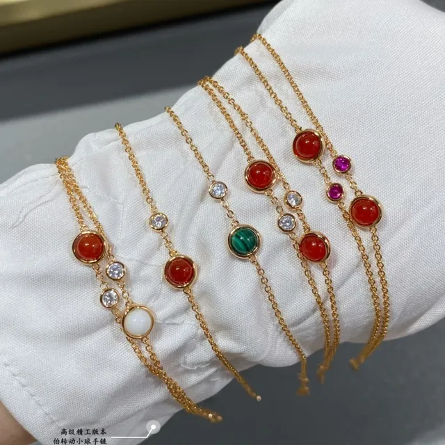 Piaget Possession سوار سلاسل مزدوجة كابوشون أحمر وماس 3
