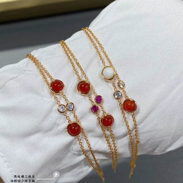 Piaget Possession سوار سلاسل مزدوجة كابوشون أحمر وماس 4