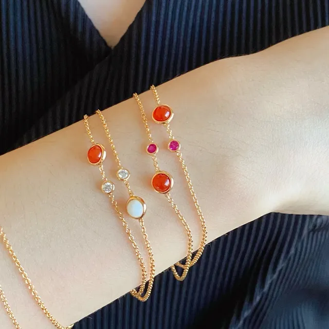 Piaget Possession سوار سلاسل مزدوجة كابوشون أحمر وماس 6