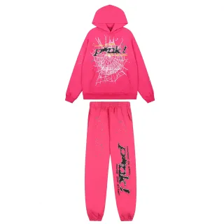 Pink Graphic Spiderweb Hoodie and Jogger Tracksuit