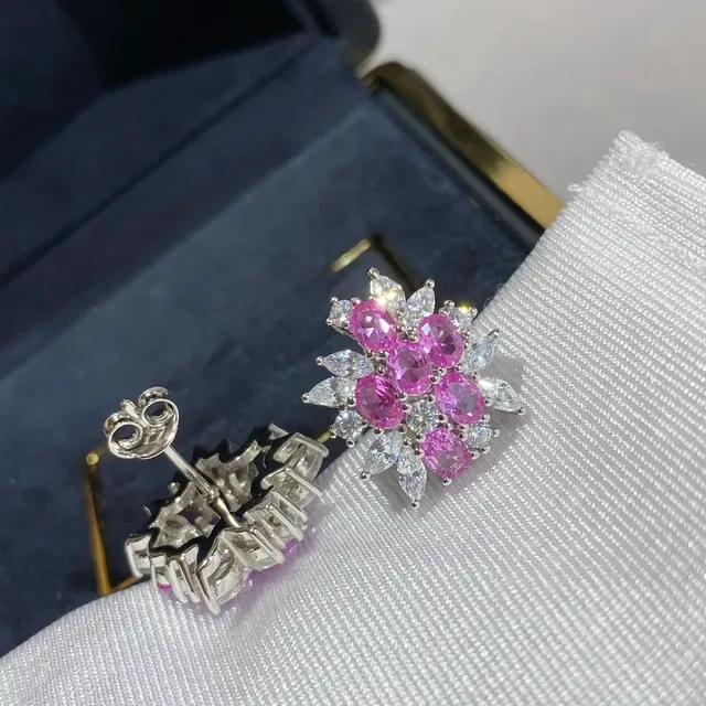 Colar rosa e branco com design floral cluster pedras oval e marquise 6