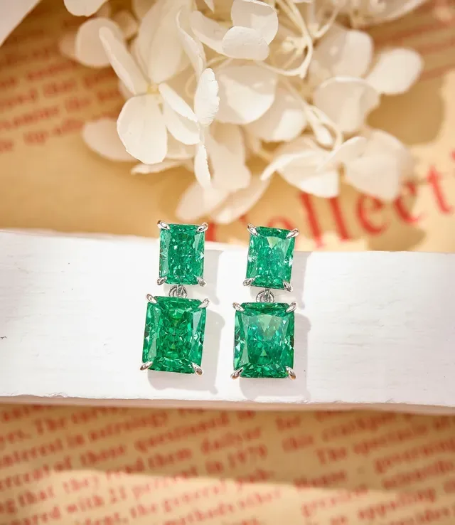 Rectangular-Cut Faceted Blue Gemstone Prong-Set Dual-Stone Stud Earrings 7