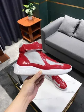 Red and White Glossy Patent High-Top Lifestyle Sneakers 6