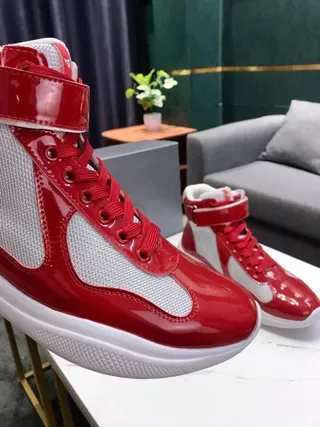 Red and White Glossy Patent High-Top Lifestyle Sneakers 8