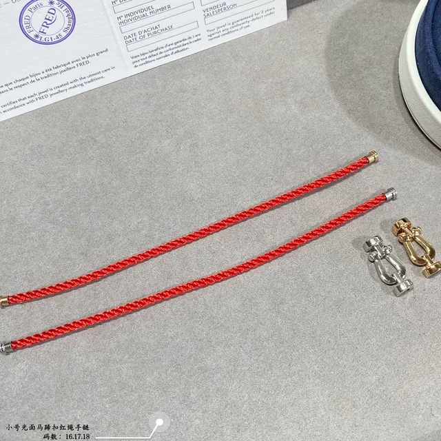 Red Gold Braided Cord Shackle-Style Metal Clasp Bracelet 6