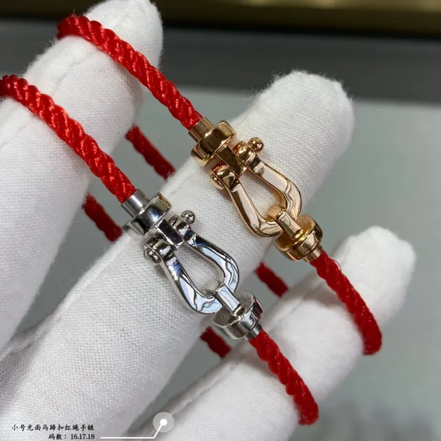 Red Gold Braided Cord Shackle-Style Metal Clasp Bracelet 9