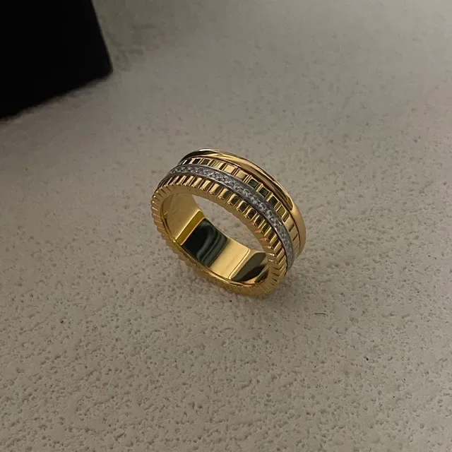 Rose Gold and Silver Tone Pavé Grooved Multi-Band Ring 3