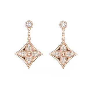 Brincos pendentes ouro rosa Pavé Diamond Quatrefoil