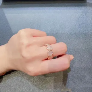 Anneau Or Rose Triple Cœur Cabochon Pavé