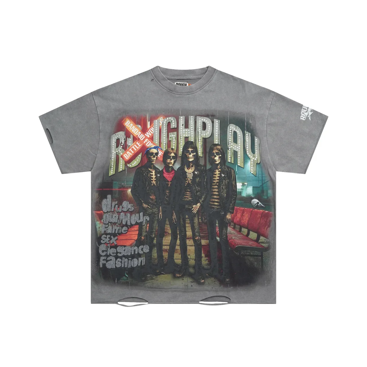 ROUGH Graphic Print Distressed Hem Oversized T-Shirt 3