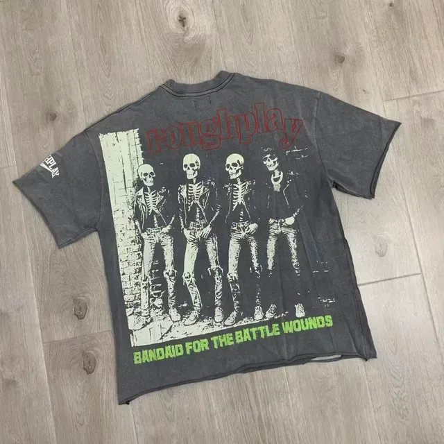 ROUGH Graphic Print Distressed Hem Oversized T-Shirt 5