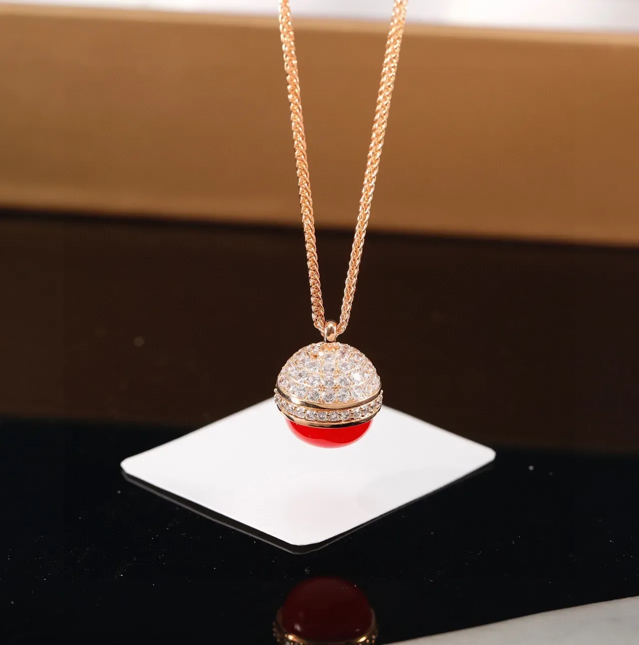 Round Red Cabochon Bezel Pendant Necklace 3