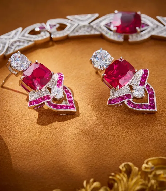 Ruby and Diamond Heart Motif Earrings 3