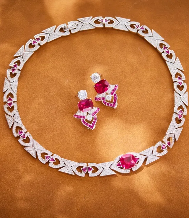 Ruby and Diamond Heart Motif Earrings 6