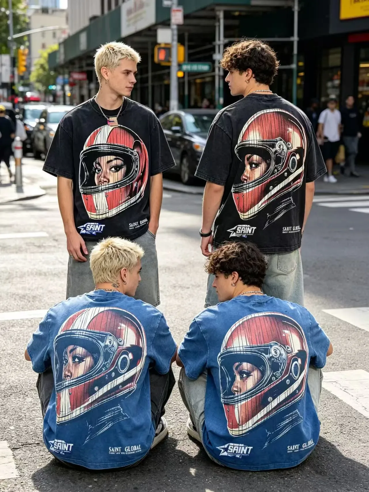 SAINT GLOBAL Helmet Graphic Print T-Shirt 2