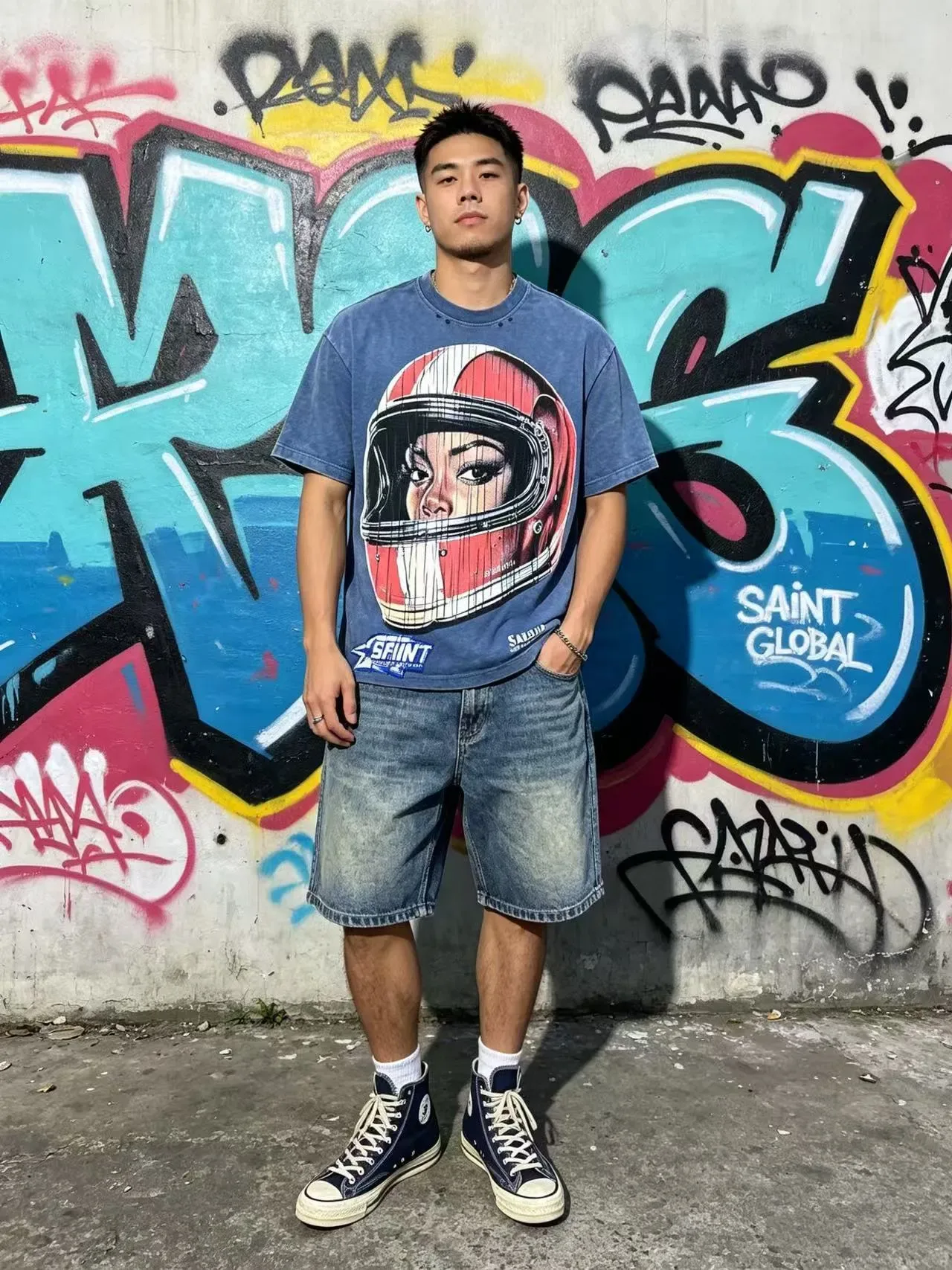 SAINT GLOBAL Helmet Graphic Print T-Shirt 3