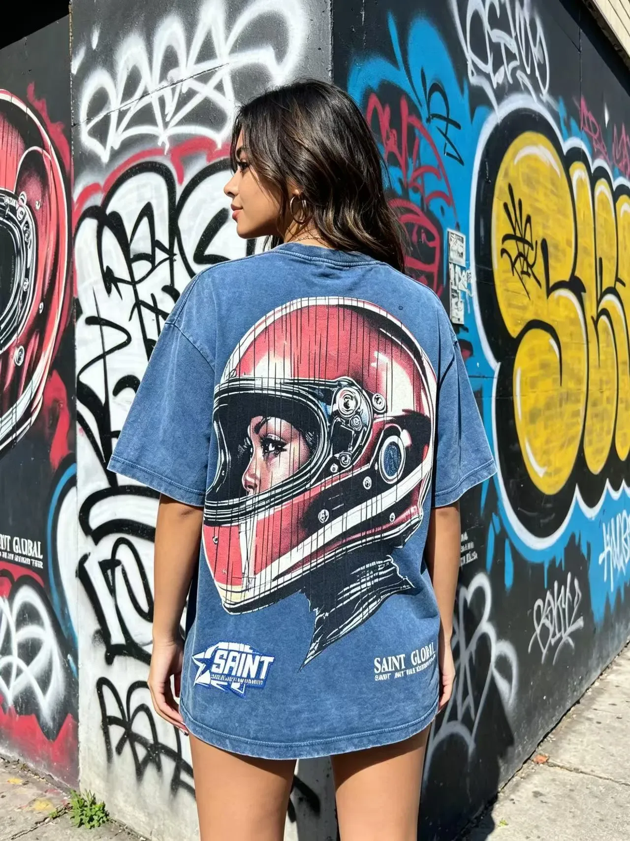 SAINT GLOBAL Helmet Graphic Print T-Shirt 4