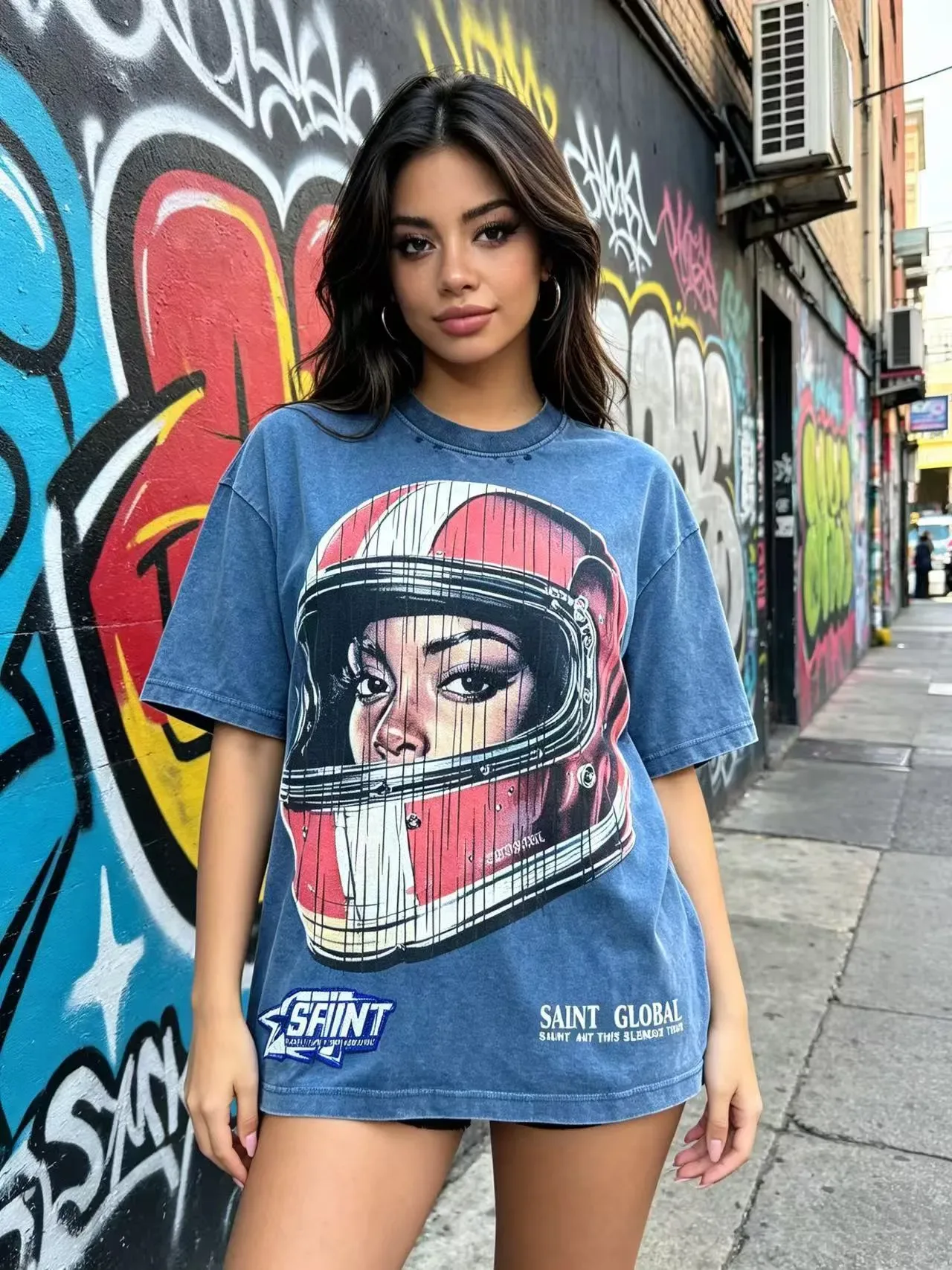 SAINT GLOBAL Helmet Graphic Print T-Shirt 5