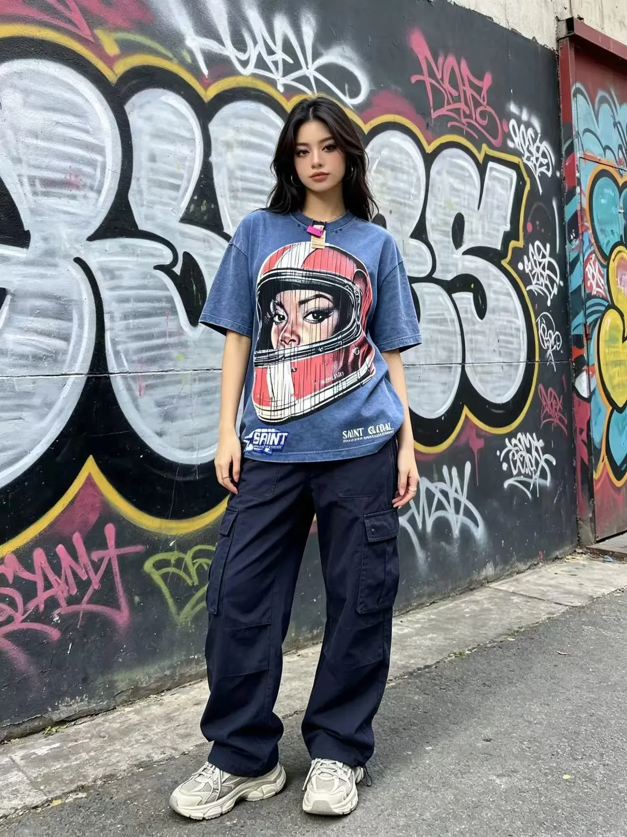 SAINT GLOBAL Helmet Graphic Print T-Shirt 6
