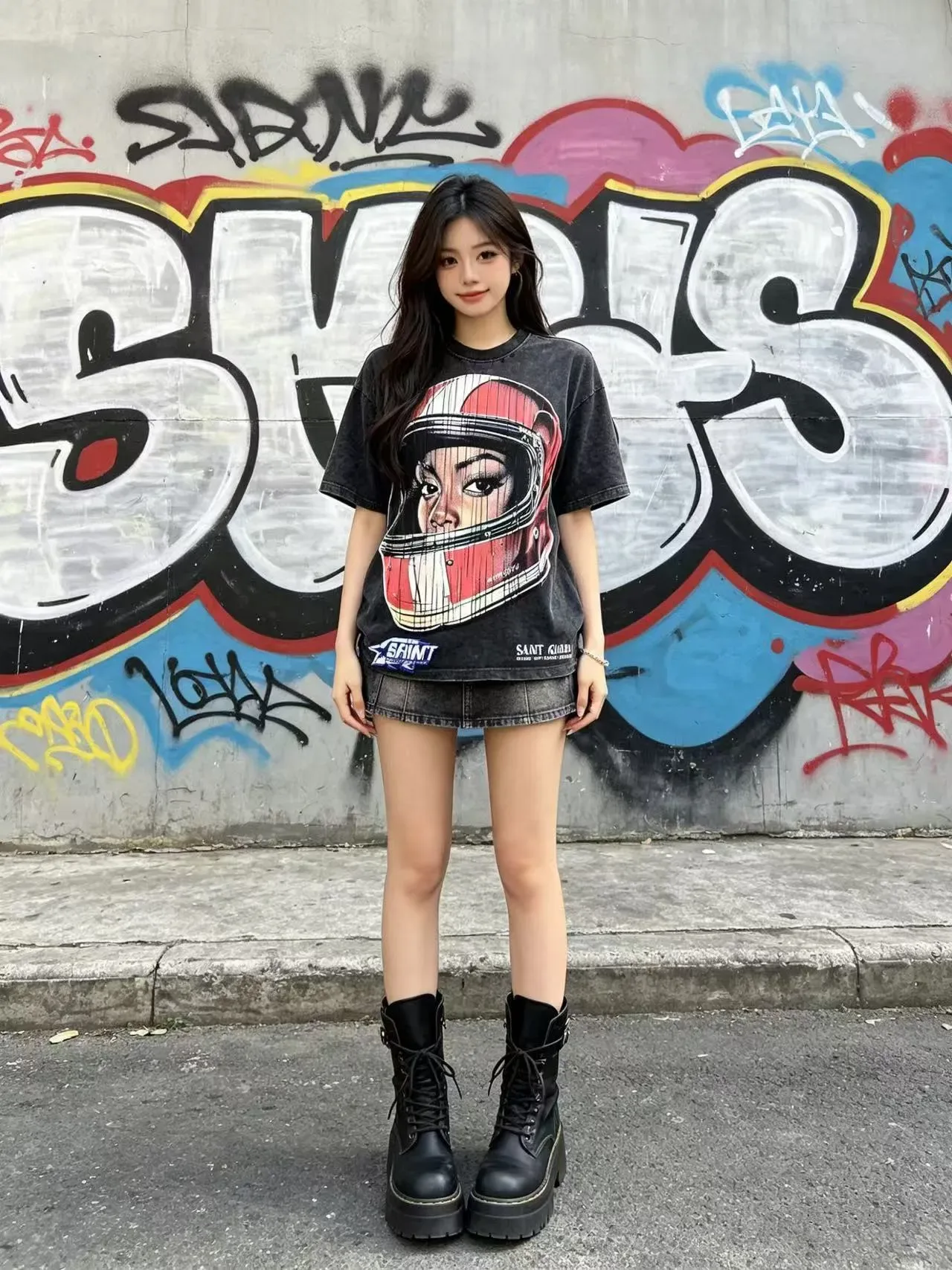 SAINT GLOBAL Helmet Graphic Print T-Shirt 7