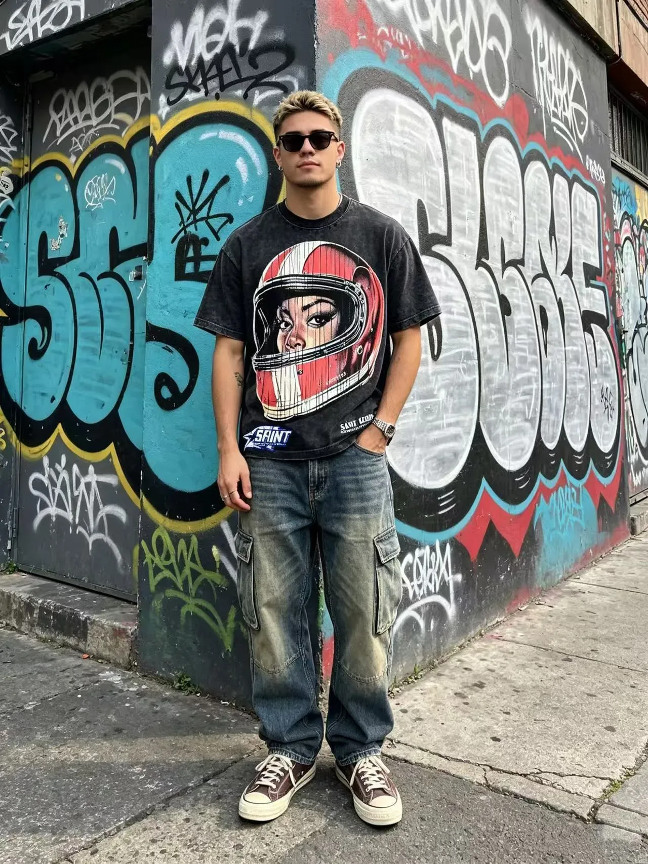 SAINT GLOBAL Helmet Graphic Print T-Shirt 8