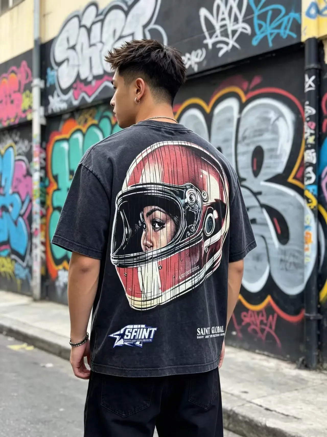 SAINT GLOBAL Helmet Graphic Print T-Shirt 9