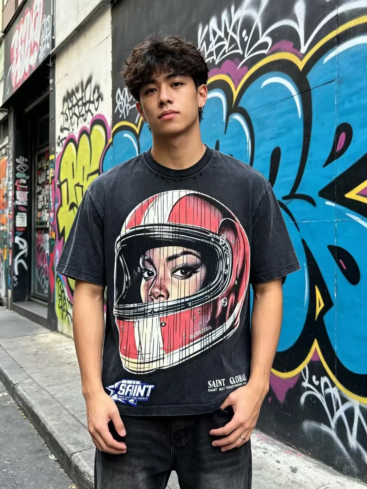SAINT GLOBAL Helmet Graphic Print T-Shirt 10