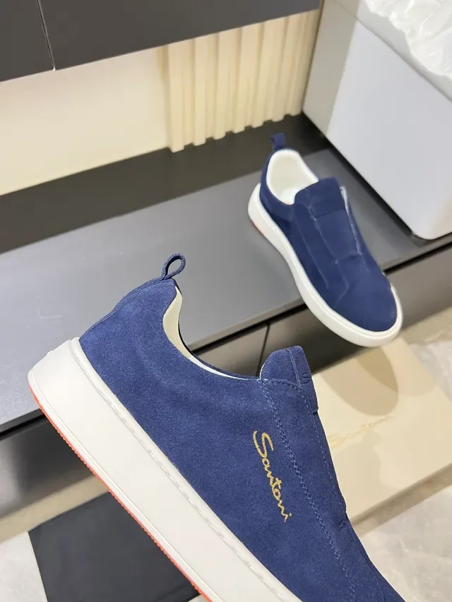 Santoni Navy Suede Slip-On Lifestyle Sneakers 3