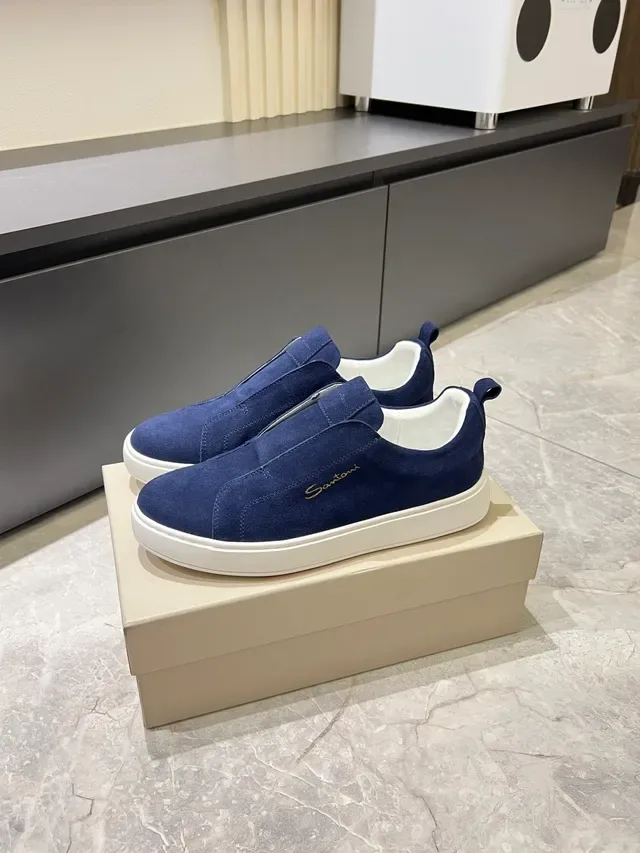 Santoni Navy Suede Slip-On Lifestyle Sneakers 5