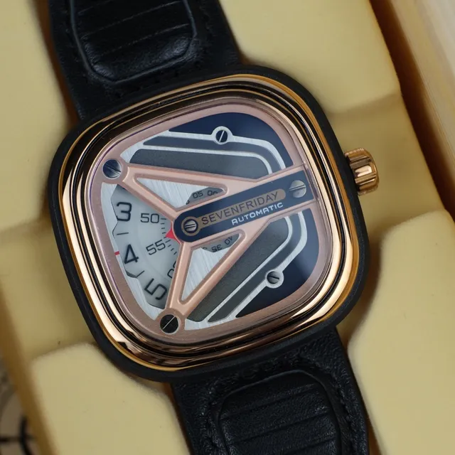 SevenFriday 自动 黑色 金 镂空 几何 笼 不对称 表盘 布局 机械 表 5