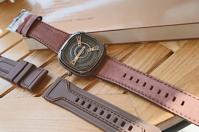 SEVENFRIDAY P-Series حالة مربعة مخددية أسود بني وجه مكشوف متعدد الطبقات ساعة ميكانيكية 2