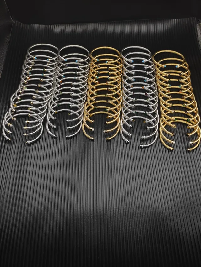 Silver and Gold Tone Cable Wire Gemstone Accent Stackable Bracelets 11