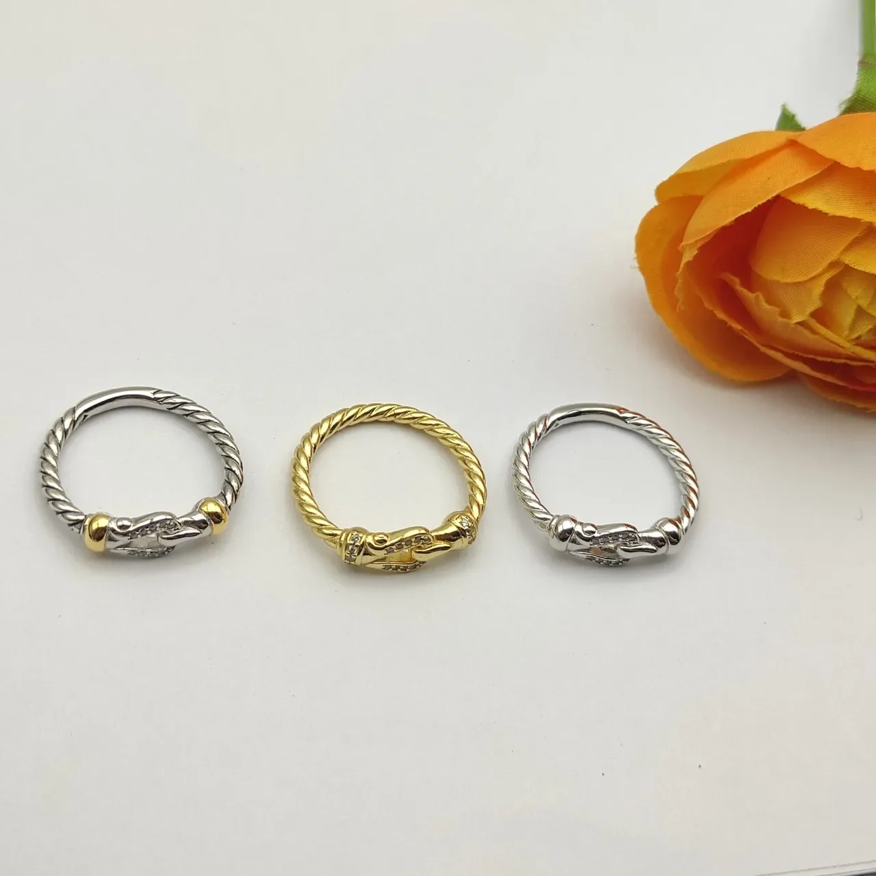 Silver and Gold Tone Twisted Rope Animal-Head Motif Rings 2