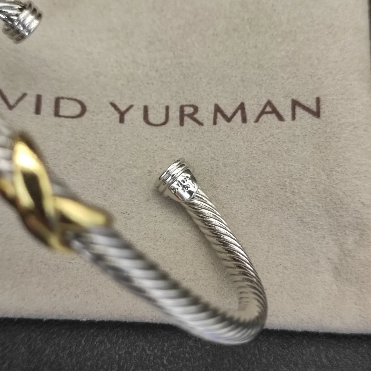 Silver and Gold Two-Tone Twisted Cable Leaf Accent Bracelet 4