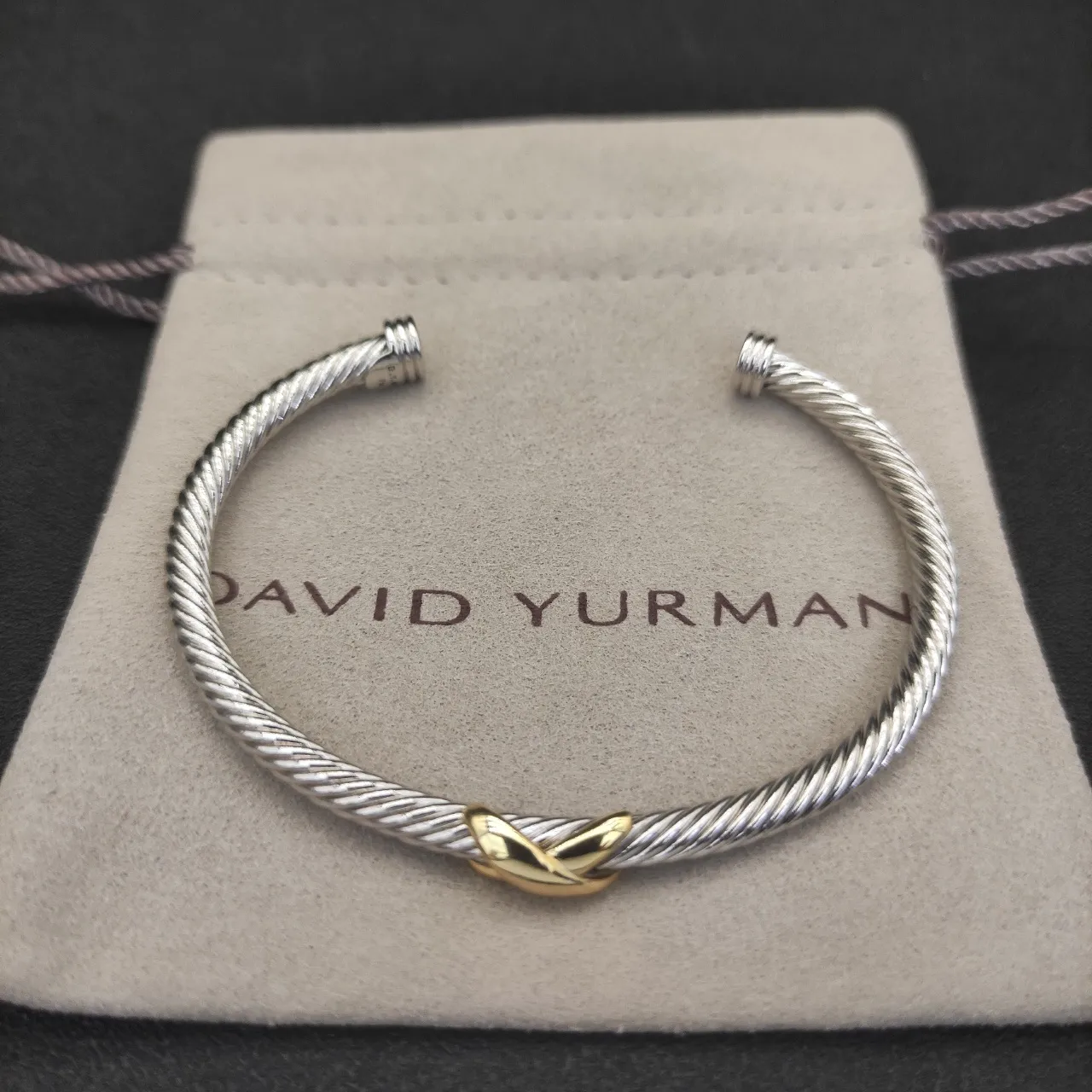 Silver and Gold Two-Tone Twisted Cable Leaf Accent Bracelet 5