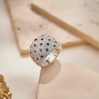 Silver Black Pavé-Set Dome-Shaped Ring