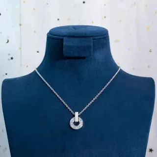 قلادة سلسلة فضية زرقاء دائرية بانيه