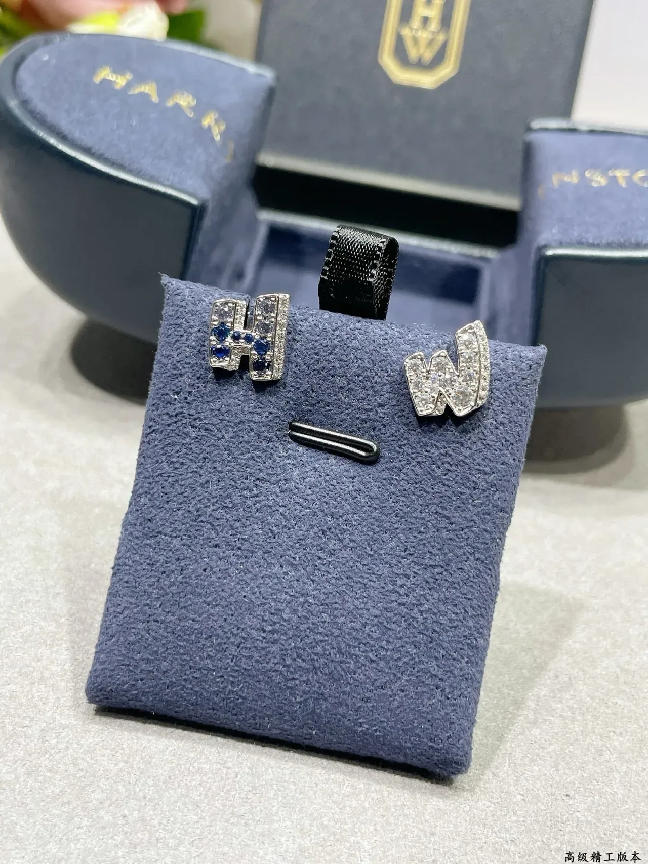 Silver Blue Letter-Shaped Pavé-Set Earrings 7
