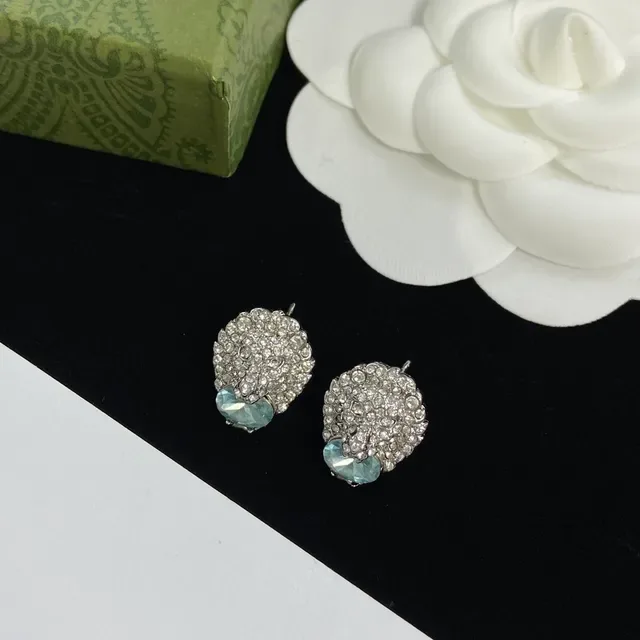 Silver Blue Pavé Crystal Lion-Head Motif Teardrop Aqua Stone Accent Earrings 5