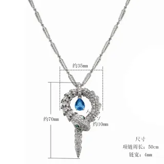 Colar pingente de serpente em prata azul Pavé-Set pedras transparentes