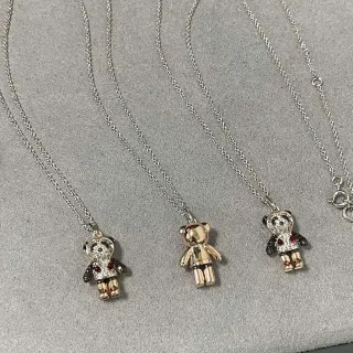 Collier pendentif ours en argent et or Pave-Set gemmes