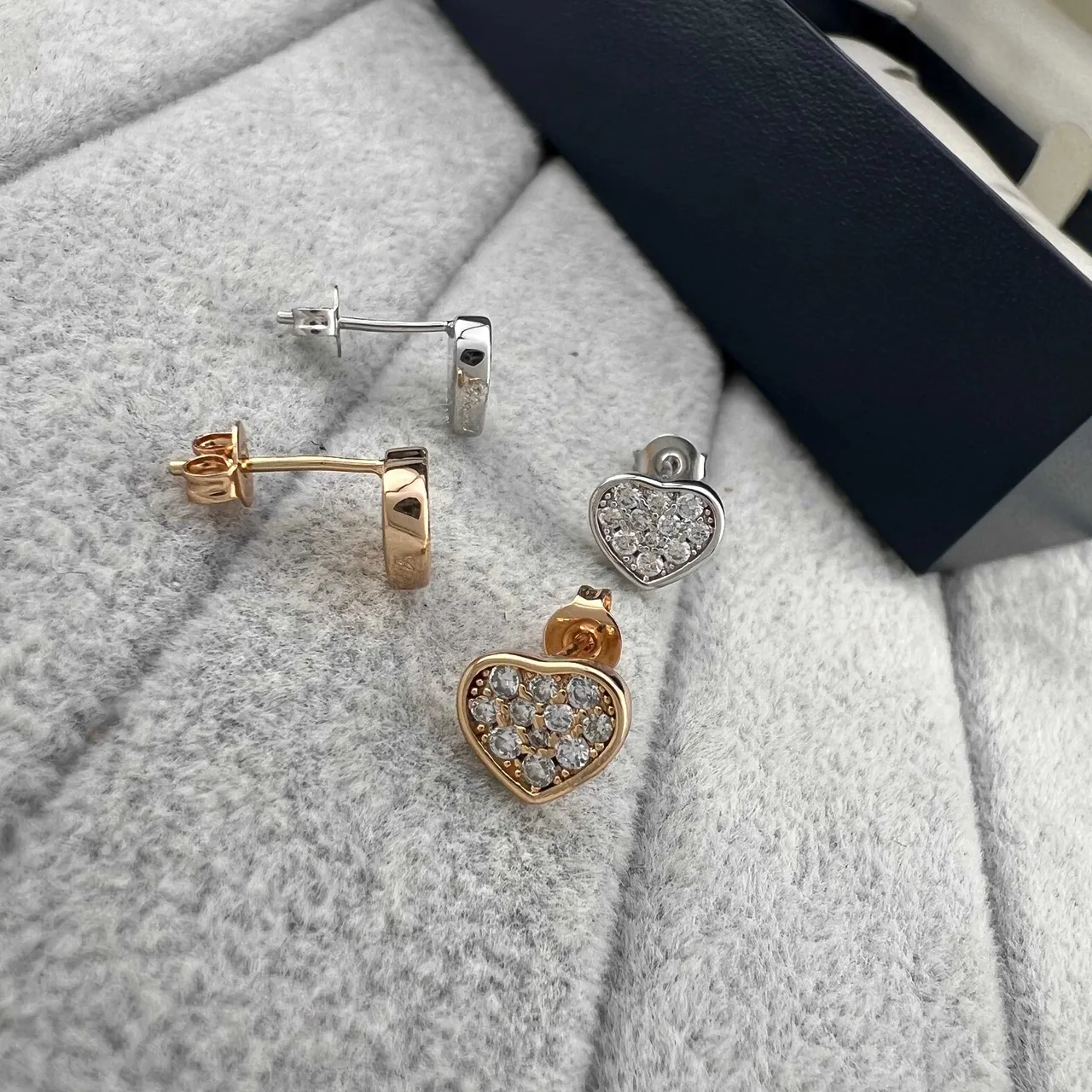 Silver Gold Heart-Shaped Pavé-Set Earrings 7