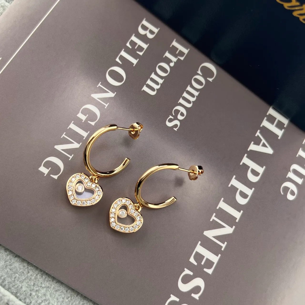 Silver Gold Hoop Heart-Shaped Dangle Earrings 5