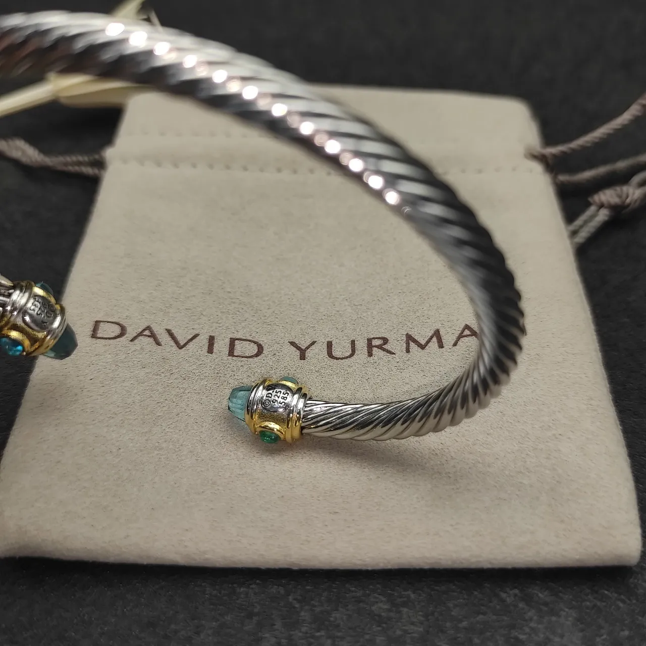 Silver Gold Twisted Cable Metal Bezel-Set Gem Terminals Bracelet 2