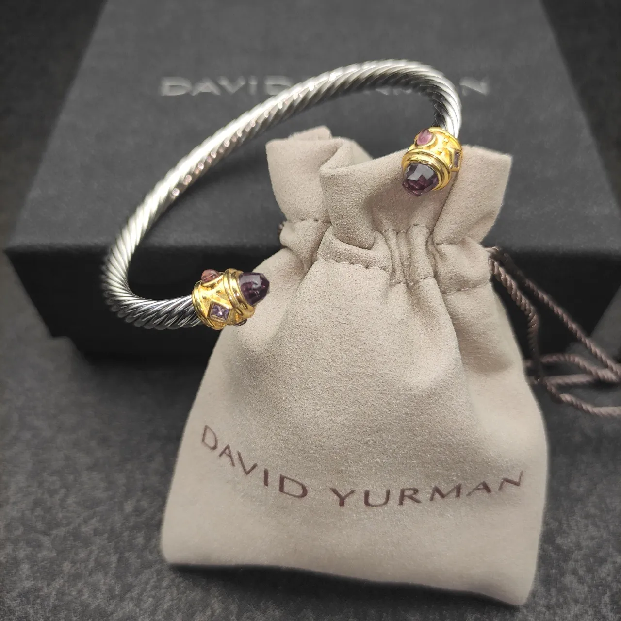 Silver Gold Twisted Cable Metal Bezel-Set Gem Terminals Bracelet 4