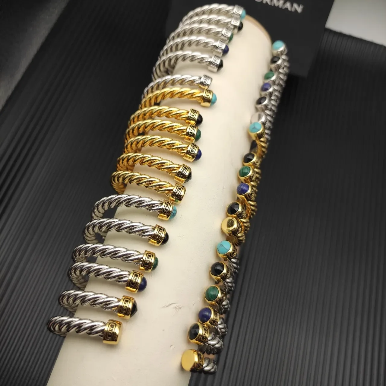 Silver Gold Twisted Rope Metal End Caps Bracelet 5