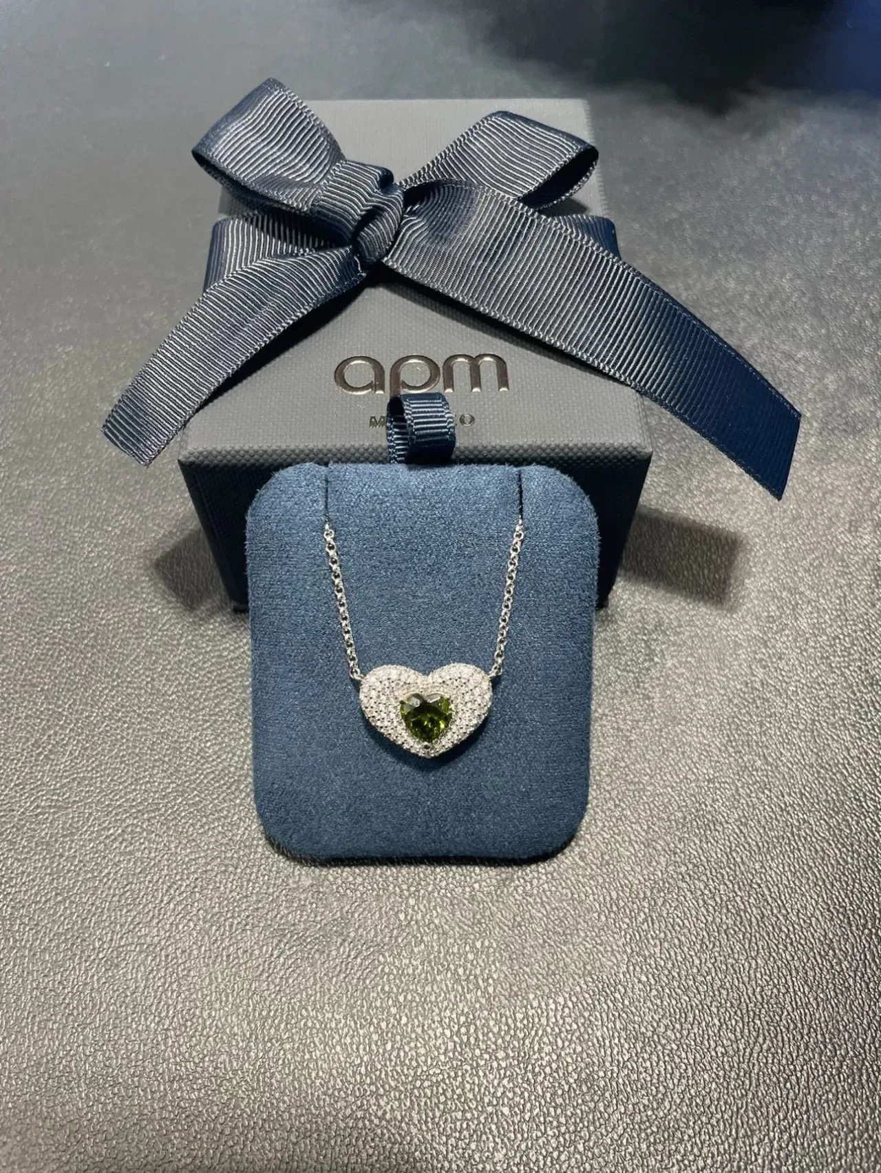 Pendentif cœur argent vert pavé-set pierres transparentes collier 4