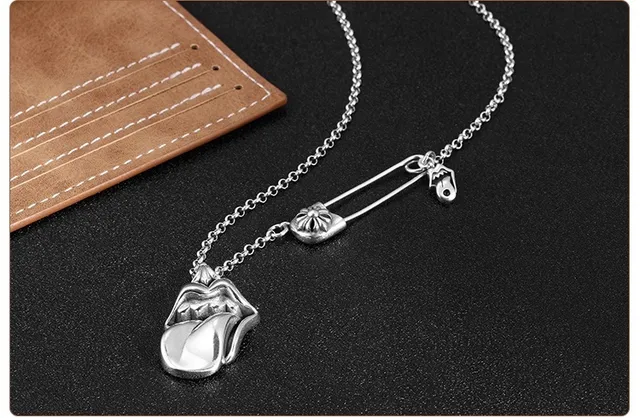 Silver Lips-Shaped Pendant Necklace 2